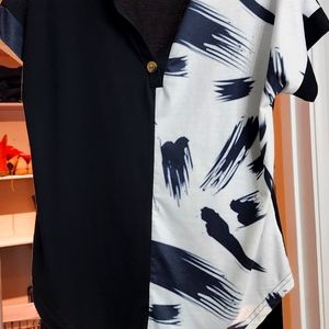 Black and white button-up blouse Closet Closeout All Tops 5.00 Firm